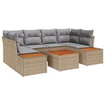 vidaXL Set de Canapé de Jardin 7 Pièces avec Coussins Beige Poly Rattan Acacia
