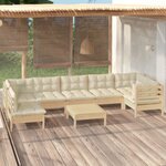 vidaXL Salon de jardin 8 Pièces avec coussins crème Bois de pin