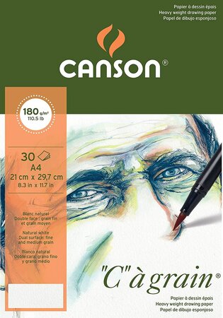 Bloc 30 Feuilles Papier Dessin 'C' à grain A4 180 g Blanc Naturel CANSON