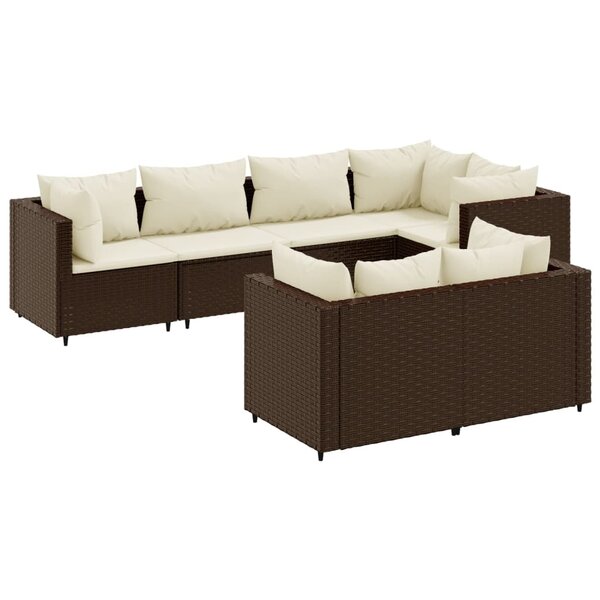 vidaXL Salon de jardin avec coussins 7 Pièces marron résine tressée