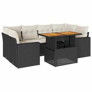 vidaXL Salon de jardin 7 Pièces avec coussins noir résine tressée