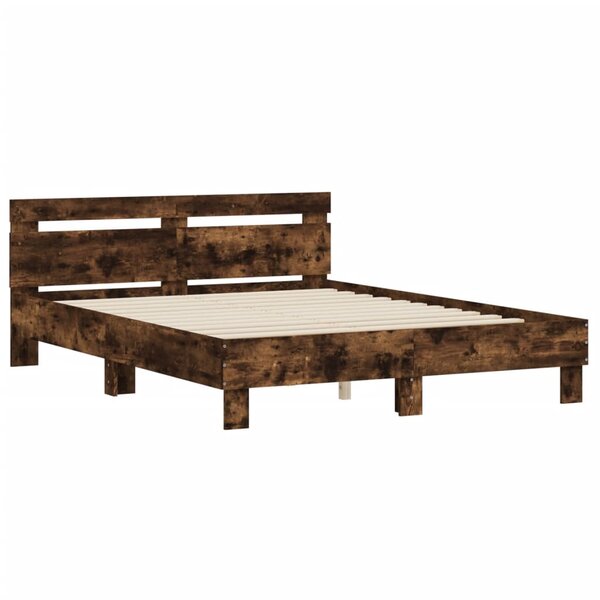 vidaXL Cadre de lit avec tête de lit chêne fumé 140x190 cm