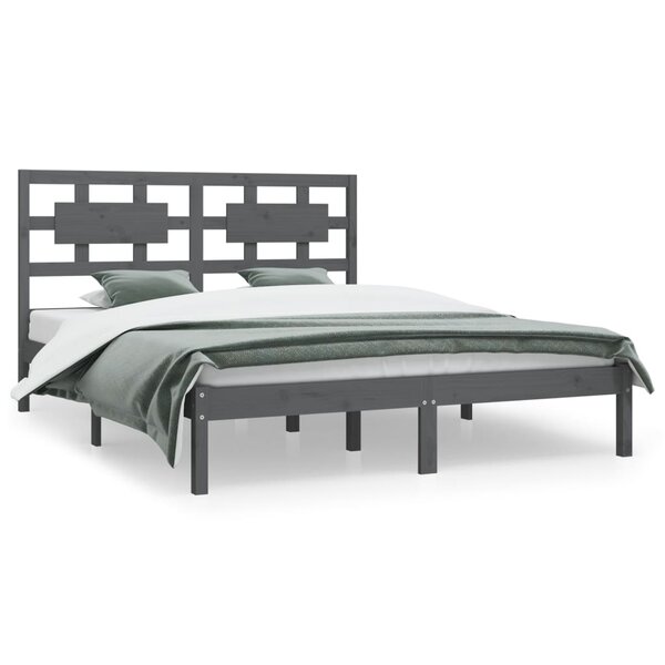 vidaXL Cadre de lit Gris Bois de pin massif 200x200 cm