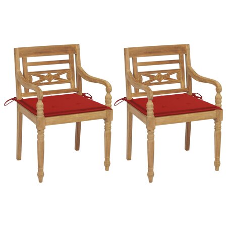 vidaXL Chaises Batavia 2 Pièces avec coussins rouges Bois de teck massif