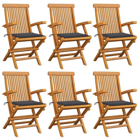 vidaXL Chaises de jardin avec coussins anthracite lot de 6 Bois teck