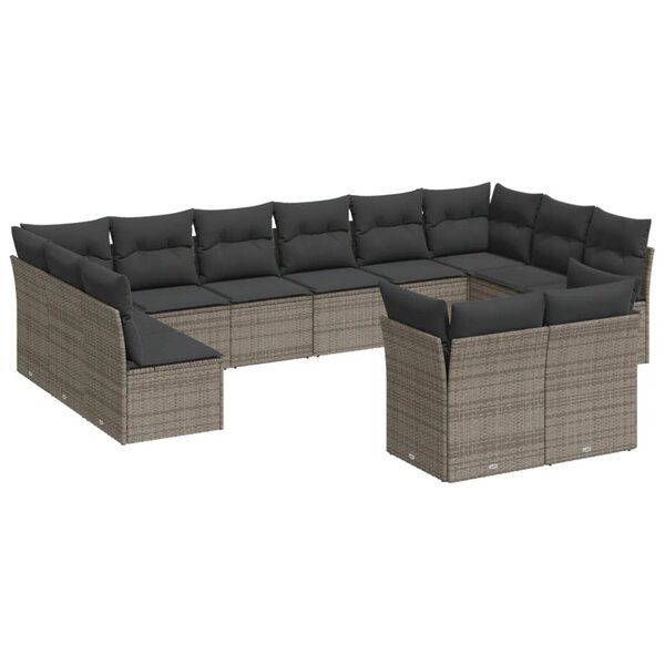 vidaXL Salon de jardin avec coussins 12 Pièces gris résine tressée
