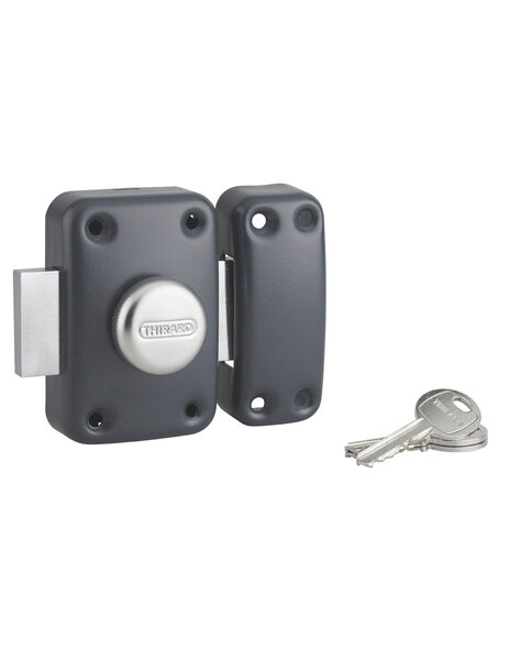 THIRARD - Verrou à bouton Apache pour porte d'entrée  cylindre 45mm  acier  3 clés  anthracite
