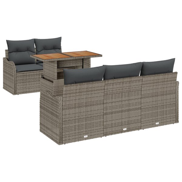 Ensemble de canapé de jardin de 6 pièces avec coussins en gris Poly Rotin Acacia