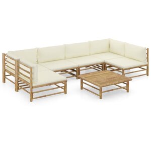 vidaXL Salon de jardin 7 Pièces avec coussins blanc crème bambou