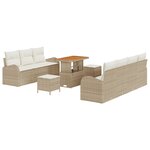 Ensemble de canapé de jardin de 10 pièces avec coussins beige poly rotin acacia