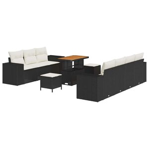vidaXL Ensemble de canapé de jardin 10 Pièces Noir polyrotin