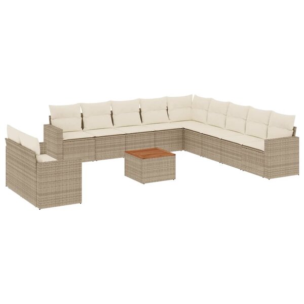 vidaXL Salon de jardin avec coussins 12 Pièces beige résine tressée