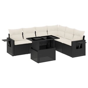 vidaXL Salon de jardin 7 Pièces avec coussins noir résine tressée