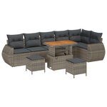vidaXL Ensemble de Canapé de Jardin 9 Pièces avec Coussins Gris Poly Rattan Acacia
