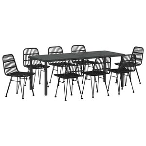 vidaXL Ensemble de salle à manger pour jardin 9 Pièces Noir