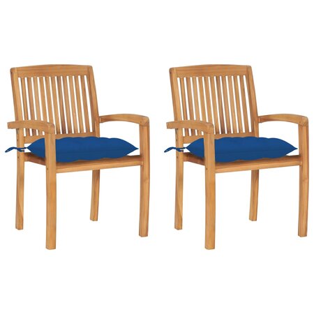 vidaXL Chaises de jardin 2 Pièces avec coussins bleu Bois de teck massif