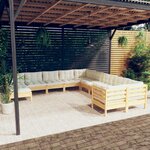 vidaXL Salon de jardin 11 Pièces avec coussins crème bois de pin