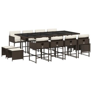vidaXL Ensemble à manger de jardin avec coussins 13 Pièces marron rotin