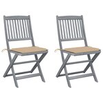 vidaXL Chaises pliables d'extérieur 2 Pièces avec coussins Bois d'acacia