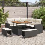 Ensemble de Canapé de Jardin de 8 Pièces avec Coussins Noir Poly Rattan Acacia