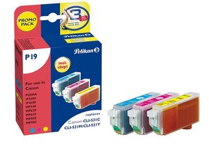 P19 cartouche jet d'encre compatible avec oem cli-521 c-m-y 2934b010 pelikan printing