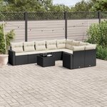 vidaXL Salon de jardin 10 Pièces avec coussins noir résine tressée