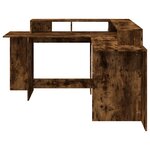 Bureau table poste de travail meuble d'ordinateur informatique étude et lumières LED chêne fumé 152 x 152 x 91cm bois ingénierie brun 02_0023785