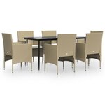 vidaXL Ensemble à manger de jardin coussins 7 Pièces Beige/noir
