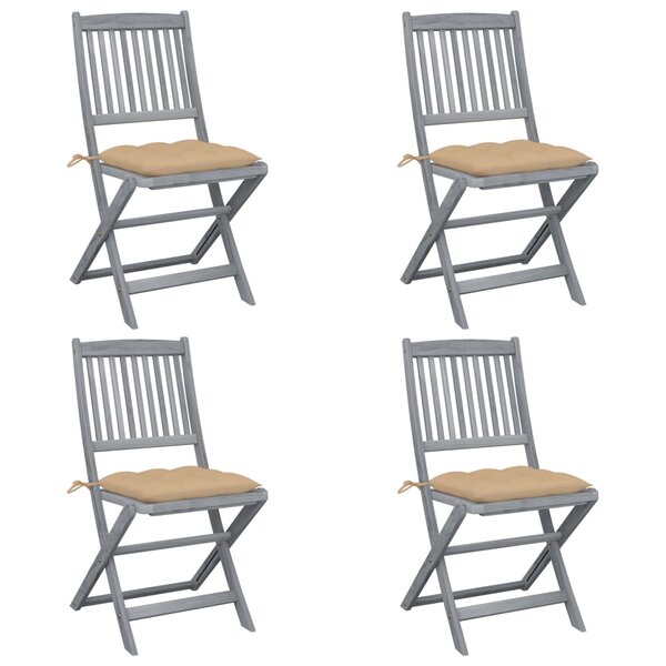 vidaXL Chaises pliables d'extérieur lot de 4 et coussins Bois d'acacia