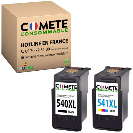 COMETE - Marque française-540 541 XL - Pack de 2 Cartouches d'encre (noir et couleur)  Compatibles avec Canon PG-540 CL-541 XL / 540XL 541XL - Cartouche Canon MX475 pour Canon TS5151 Cartouche TS5150-Livraison gratuite