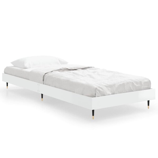 vidaXL Cadre de lit blanc brillant 75x190 cm bois d'ingénierie