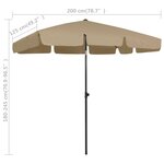 vidaXL Parasol de plage taupe 200x125 cm