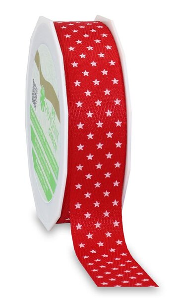 Ruban recyclé avec étoiles mini stars 100  recyclé 20-m-rouleau 25 mm rouge