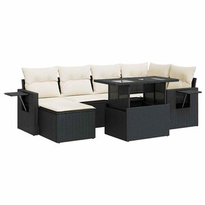 vidaXL Salon de jardin 7 Pièces avec coussins noir résine tressée