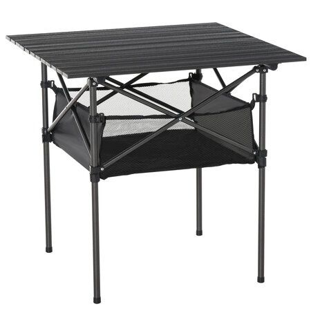 Table pliante table de camping table de jardin filet rangement + sac transport plateau alu. châssis métal époxy noir