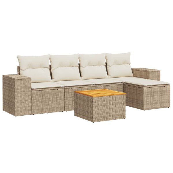 vidaXL Salon de jardin avec coussins 6 Pièces beige résine tressée