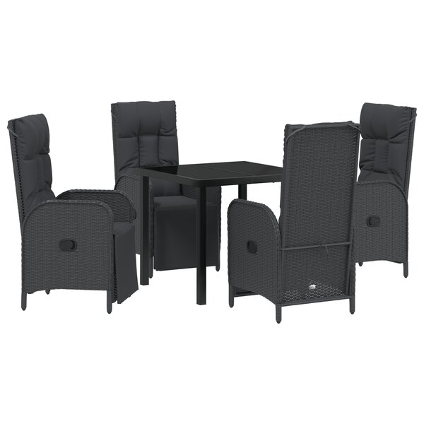 vidaXL Ensemble de salle à manger de jardin 5 pièces avec coussins noir poly rotin