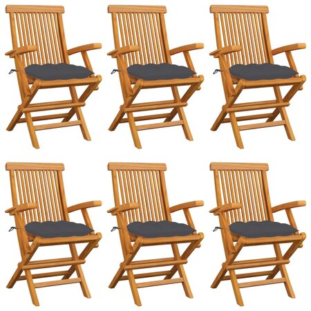 vidaXL Chaises de jardin avec coussins anthracite lot de 6 Bois teck