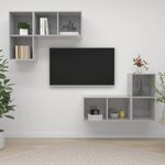 vidaXL Meubles TV muraux 4 Pièces Gris béton Bois d'ingénierie
