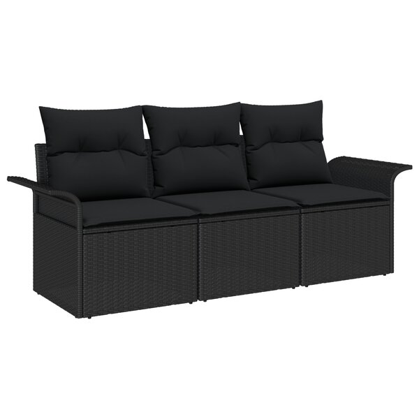 vidaXL Ensemble de canapé de jardin 3 pièces avec coussins en poly rotin noir