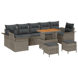 Ensemble de Canapé de Jardin 10 Pièces avec Coussins Gris Poly Rattan