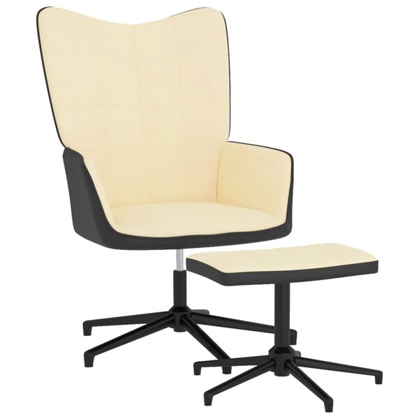 vidaXL Chaise de relaxation avec tabouret Blanc crème Velours et PVC