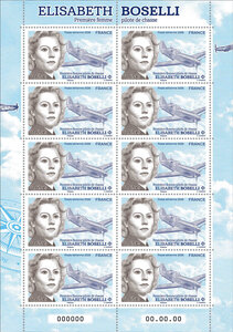 Minifeuille de 10 timbres - Elisabeth Boselli - Première femme pilote de chasse - Lettre Internationale