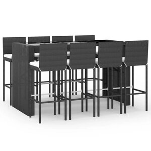vidaXL Ensemble de bar de jardin 9 Pièces avec coussins noir poly rotin