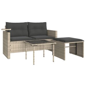 vidaXL Salon de jardin avec coussins 3 Pièces gris clair résine tressée