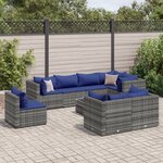vidaXL Salon de jardin 9 Pièces avec coussins Gris Résine tressée