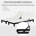 Lot de 2 bains de soleil transats - grand confort - dossier inclinable multi-positions - matelas fournis crème - résine tressée 4 fils noir