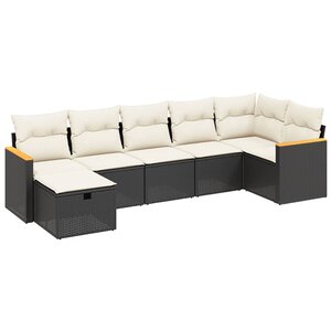vidaXL Salon de jardin 7 Pièces avec coussins noir résine tressée