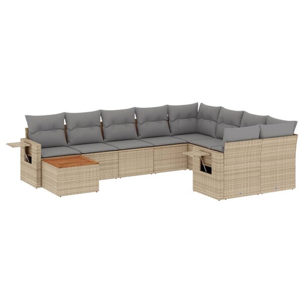 vidaXL Salon de jardin et coussins 10 Pièces mélange beige résine tressée