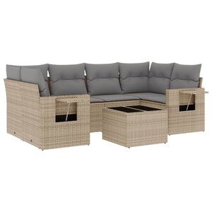 vidaXL Salon de jardin avec coussins 7 Pièces beige résine tressée